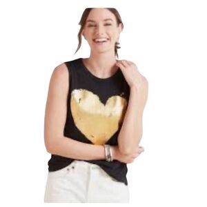 CHASER x EVEREVE Gilded Foil Gold Heart Graphic Muscle Tee / Tank Black Large